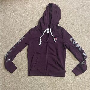 PINK Victoria's Secret Maroon Hoodie with Graphic Sleeves